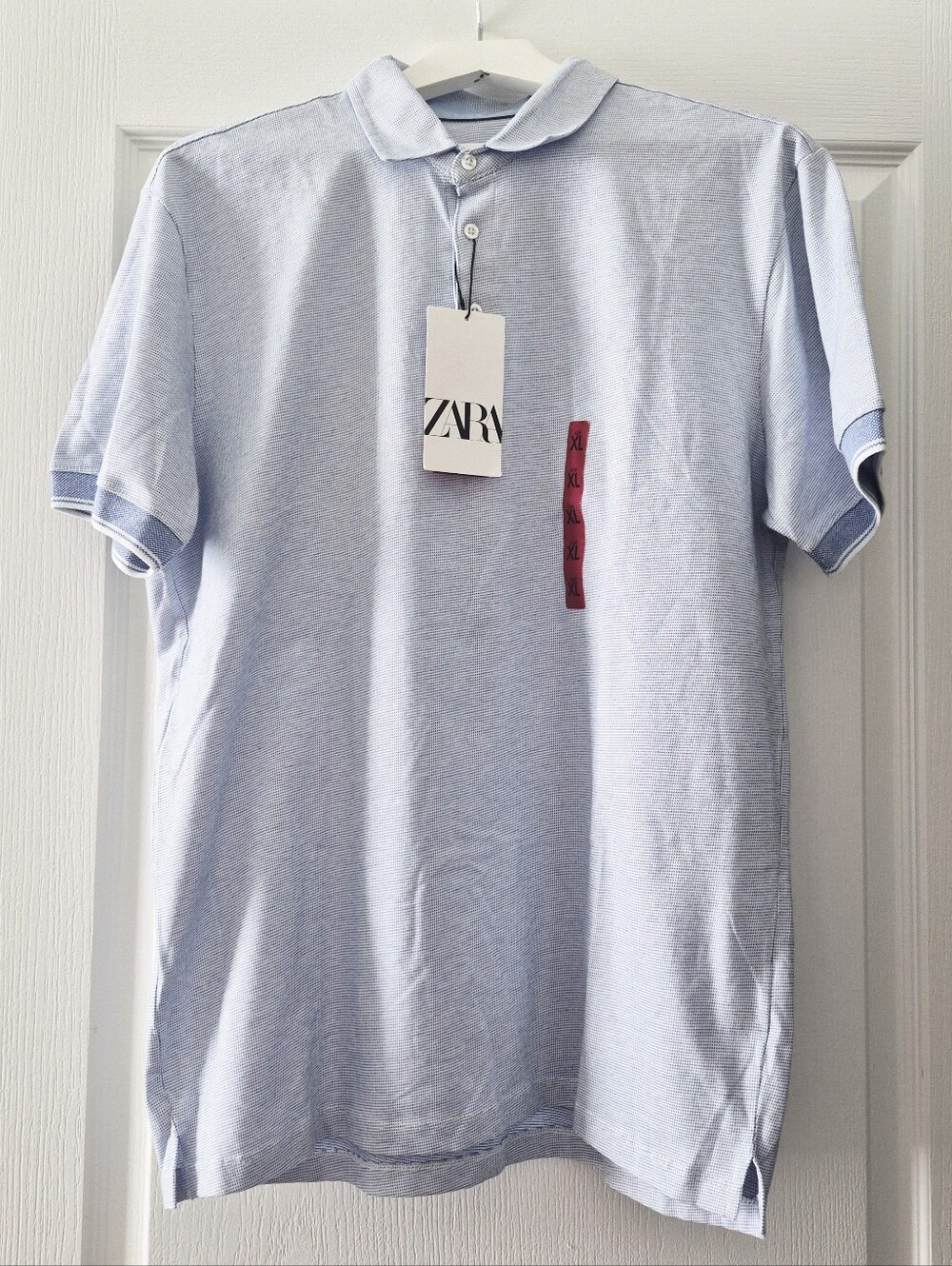 ​NWT Zara Men’s XL Textured Knit Polo - Glacial Blue - Quiet Luxury Trend